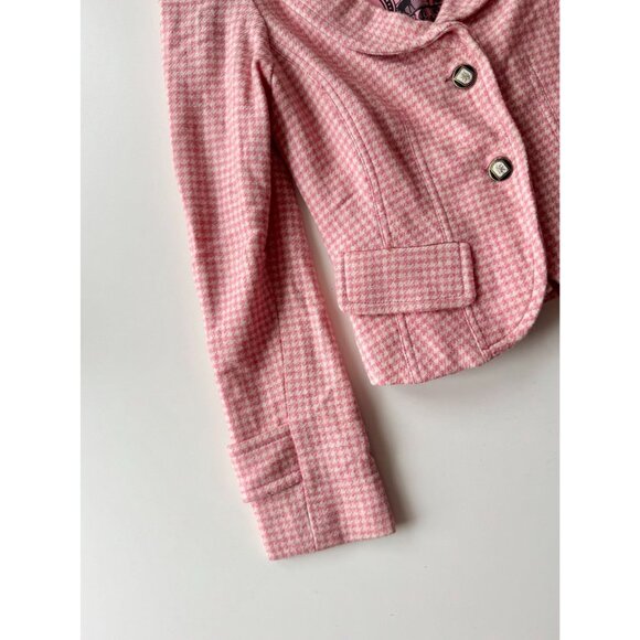 Vintage 00's FORNARINA Pink Houndstooth Wool Tweed Y2K Blazer Jacket, Size XS - Picture 9 of 16